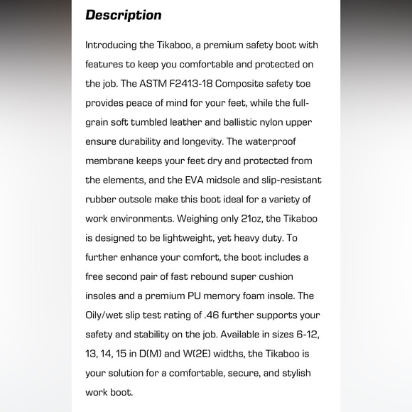 HOSS NWT Tikaboo UL Safety Work Boot 11.5 Black Waterproof Composite Toe ASTM - Picture 2 of 11